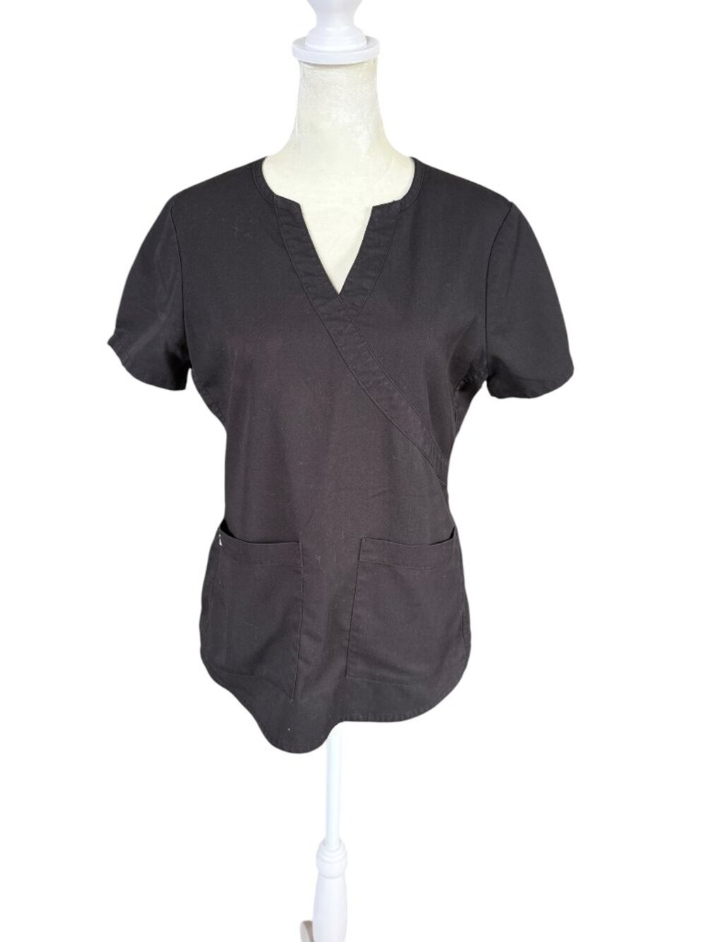 NRG by Barco short sleeve v-neck scrub top black stretchy with pockets size S